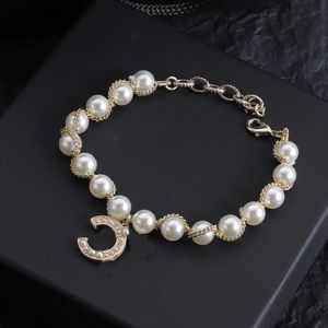 Pérola luxo diamante pulseira corrente designer amante charme pulseira carta para mulher moda jóias