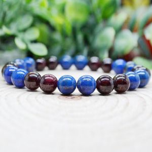 MG1991 8 MM Natural Afghanistan Lapis Lazuli Garnet Mixed Bracelet Womens Beaded Gemstone Energy Healing Crystals Jewelry