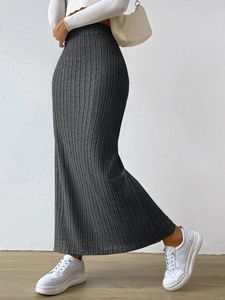 Kjolar casual midi split kjol kvinnor fast färg hög midja smal lång kvinnlig sexig höst streetwear klänning 2024 mantel