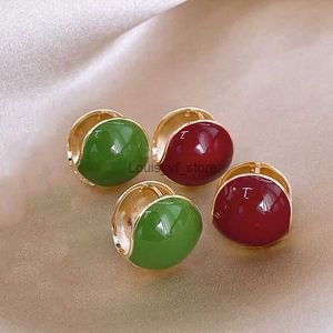 Stud Fashion Sweet Burgundy Enamel Round Earrings for Women Girl Gold Color Metal Creative Two-sided Hoop Earrings Vintage JewelryH240124