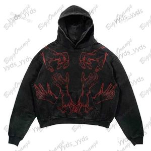 Men's Hoodies Sweatshirts 2022 Hipster oversized men's streetwear sweatshirt Y2K Harajuku High Street Goth Punk Devil's Handprint hoodie for couples T240124