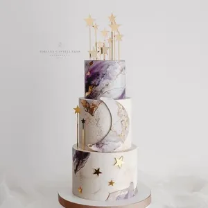 Articoli per feste 24 pezzi/set Stelle dorateCake Topper Minimalista Acrilico Buon Compleanno Torta Cottura Strumenti di decorazione Decorazione