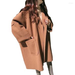 Damskie okopy płaszcze zima elegancka kurtka wiatrówka vintage średnia długość luźna klapa swobodna moda Koreańska edycja Koreańska edycja