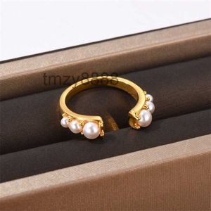 Blogger Co-branded Dome Pearl Open Ring Female Ins Niche Simple Retro Gold-plated Index Finger Fashion All-match Jewelry Gilt EYVM