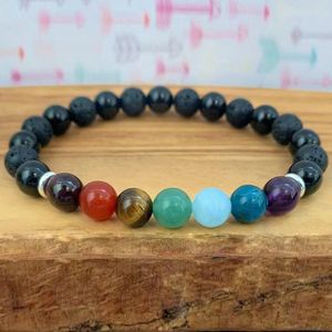 MG1969 8 MM Russian Shungite 7 Chakras Rock Lava Stone Bracelet Womens Beaded Gemstone Energy Healing Crystals Jewelry