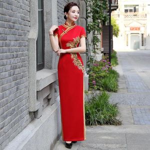 Ethnische Kleidung Plus Größe Chinesisches Traditionelles Langes Qipao Sexy Schlankes Split-Kleid Retro Elegante Kurzarm Cheongsam Vestidos 4XL 5XL