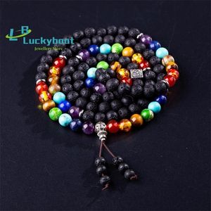 Bracelets 8mm volcanic stone seven chakras 108 MALA bracelets Buddhist rosary necklace yoga soul cultivation bracelet