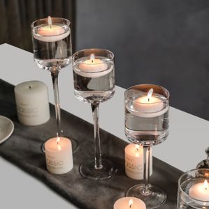 Clear Glass Candle Holder Wedding Party Centerpieces Set of 3 Tea Light Hurricane Design Candlestick for Floating Pillar Candles