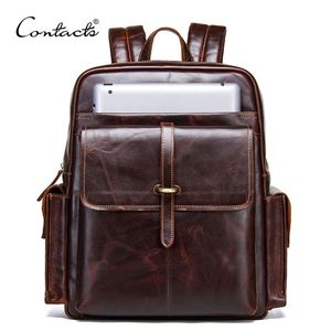 CONTACT'S 100% cowhide leather men's backpack for 13 inch laptop genuine leather bagpack casual male daypacks large trav270V