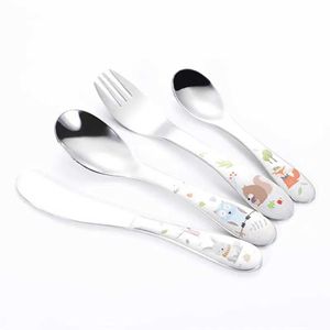 Camp Kitchen 4pcs/Pack Kids Cutery Set Rostfritt Steel Cartoon Lovely Knife Fork Dinner Set Children Flat Ware Tableware Set Holiday Gift YQ240123