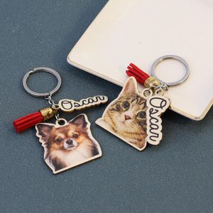 Kedjor Personlig foto Anpassad nyckelring Pet Colorful Keychain Rostfritt stål Keyring Family Photos Diy Picture Keychain