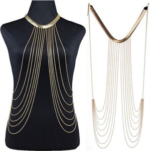 Women Body Chain Jewelry Charm Punk Gold Cold Chain Tassel Belly Waist Sexy Bikini Harness Necklace Pendant1956415