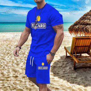 Herrspår från Frankrike varumärke Ricard Men's Tracksuit 2 -stycken Set Cotton T -shirt + Shorts Outfits Manlig Fitness Sports Kit andningsbara sportkläder T240124