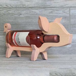 Organização de armazenamento de cozinha Suporte de vinho Forma animal Polido Estável Base Garrafa Rack Cão Pequeno Porco Estátua Stand Drop Delivery H Dh1W7