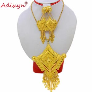 Processors Adixyn Quadrilateral Shape India Necklace/pendant/earrings Jewelry Set for Women Gold Color African Party Gifts Free Box N12174