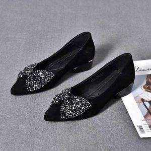 Elbise Ayakkabı Kadınlar İçin Siyah Ayakkabılar 2023 Yeni Vintage Bling Bow Tie Chunky Heel Üzerinde Kadın Üzerinde Topuklu Ayakkabılar Elbise Ofis Laides Casual Pumpsl231228