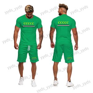 Herrspårar 2022 Nya mäns casual kostymer Summer Suit 3D Tryckt mäns korta ärm T-shirt plus storlek T-shirt Shorts Suit Beach Pants T240124