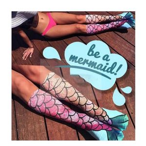 Mermaid 3d Socks Mermaid Tail Beach Socks Mermaid Stockings 패션 무릎 높이 양말 코스프레 생선 비늘 양말 Long Boot Hosiery BJ