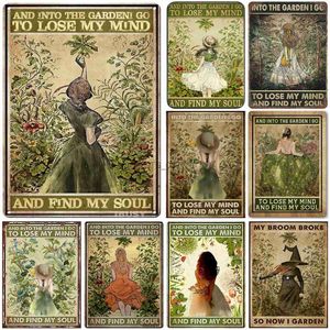 Metal Painting Vintage Metal Tin Signs Garden Signs And Into The Garden I Go To Lose My Mind And Find My Soul Sign Retro Wall Decor Hippie Room