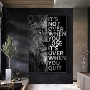 Dipinti su tela Dipinto con leone selvaggio Lettera Citazione motivazionale Poster artistici e stampe su tela Immagine decorativa da parete per la decorazione domestica