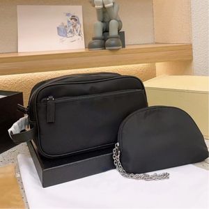 Kadın erkek 2 parçalı kozmetik çantalar naylon makyaj çantası tasarımcı tuvalet çantası Smalll yıkama torbası seyahat el çantası katı siyah 2024 üst