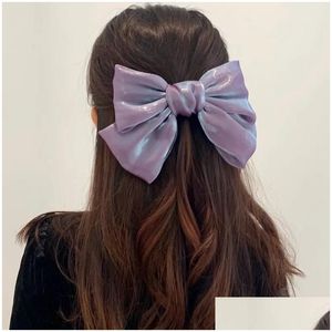 Acessórios de cabelo sereia cor sólida grande grande fita de cetim primavera arco hairpins barrettes para mulheres menina longo clipe coreano hairgrip dro otbso