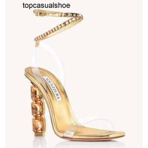 Aquazzura Sandals Aura Luxury Shoes Women Crystal-Embelliesd Pumps Ankle Straps High Heils Lady Sandalias Party Wedding Bridal EU35-44オリジナルボックス