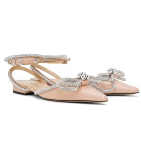 Mach Mach Ballerinas mit doppelter Schleife, umlaufende Dornschließe, Knöchelriemen-Sandalen, flach, für Damen, elegant, zu Fuß, Origianal-Box, EU 35–43