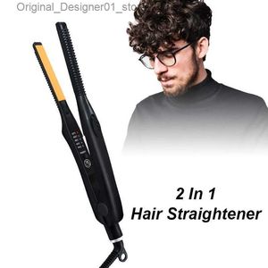 ヘアストレートナー2イン1ヘアストレートナーカーラーミニ鉛筆鉛筆フラットアイアンメン用セラミックヘアクリンパーコルジュートカーリングアイアンスタイリングQ240124