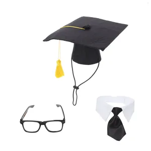 Dog Apparel 1 Set Graduation Cap With Bow Tie And Bandana Hat Yellow Tassel Costume Accessory ( Black )