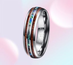 Gümüş Renk Koa Ahşap Abalone Kakılış Yüksek Lehçe 8mm Genişlik 100 Orijinal Düğün Bandı Elegance Tungsten Karbür Yüzükler Erkekler İçin 2107019990646