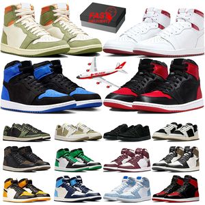 Free box jumpman 1 basketball shoes 1s mens trainers women mens sneakers Black Phantom Metallic Burgundy Olive Palomino True Blue Hyper Royal outdoor sports