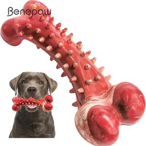 Brinquedos benepaw cão mastigar brinquedos para mastigadores agressivos de borracha sabor carne osso cão durável brinquedos para animais de estimação grandes cães médios limpeza dos dentes