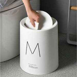 8L Nordic Semplice Pattumiera di plastica Ufficio Bagno Cucina Bin Soggiorno Camera da letto Spazzatura Rifiuti domestici con coperchio 240119