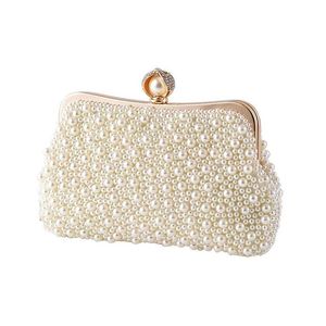 Clutch Bags Women's Crystals Pearls Polyester Alloy Evening Bag Solid Color Beige289s