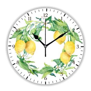 Relógios de parede 3D Amarelo Limão Citrus Fruit Fatia Relógio de parede redondo para cozinha Sala de estar Arte tropical Relógio de parede Sala de estar Decoração de casa Presente