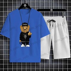 Men's Tracksuits 2024 Summer New Short Sleeve Shorts Sportswear Y2k Doll Bear Print Pattern Simple And Generous Speed Dry Suitable For Men'S Set T240124