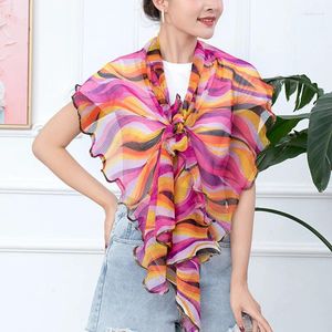 Scarves Fashion Crimped Ruffled Female Lace Printed Flowers Wraps Long Golden Silk Chiffon Shawls Beach Sunscreen Hijabs Bandana