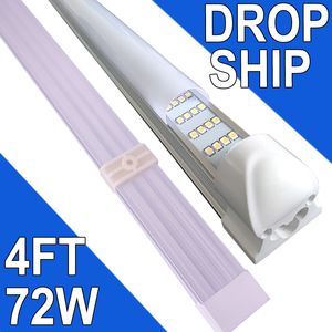 4 Fuß 72 W integrierte LED-Röhrenleuchte 72 Watt T8, 4 Reihen, 48 Zoll, vier Reihen, 72.000 Lumen (äquivalent zu 300 W Leuchtstofflampen), milchige Abdeckung, 6.500 K, 4 Fuß LED-Shop-Leuchten, USAstock