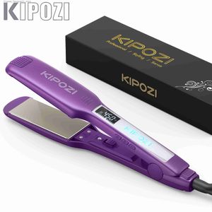 Piastra per capelli KIPOZI Piastra per capelli professionale in titanio Ferro a riscaldamento rapido Piastre larghe da 1,75 pollici Strumento per styling arricciacapelli piatto LCD Q240124