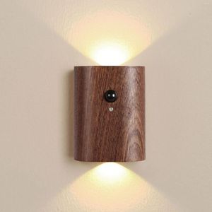 Wall Lamp ZK50 Solid Wood Grain Linkage Human Body Induction Led Rechargeable Corridor Home Bedside Bedroom USB Night Light