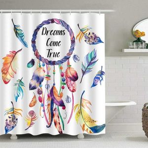Cortinas de chuveiro tema colorido Dreamcatcher cortina de chuveiro ornamentos de penas esperança sonhos se tornam realidade impressão artística tecido de poliéster cortinas de banheiro