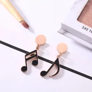 Brincos pendurados luxo luxo aço inoxidável música nota gota brinco para mulher preto rosa cor de ouro atacado aretes 2024 acessórios mujer