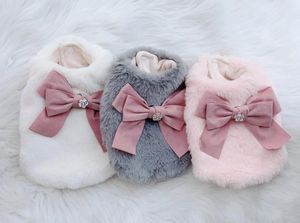 Dog Apparel Dogs And Cats Dress Vest Faux Fur&Bow Design Pet Puppy Coat Jacket Winter Clothing Outfit