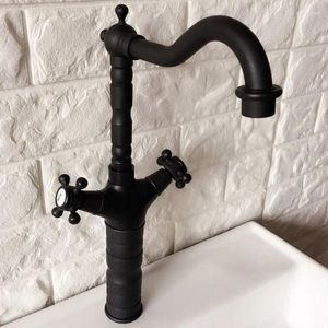 Banyo lavabo musluklar uzun boylu siyah yağ ovulmuş pirinç döner spout çift çapraz kollar mutfak çubuğu kap musluk mikser musluk ANF345
