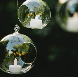 Glasljushållare hängande tealight globes terrarium bröllop ljusstake vase hem bar dekor