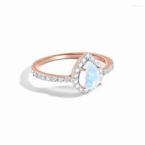 Cluster Rings European And American Retro Water Droplets Moonlight Stones Rose Gold Female Niche Design With Light Luxury
