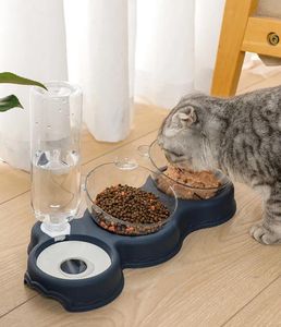 Ciotola per cani con supporto Distributore automatico di stoccaggio dell'acqua Ciotola per cibo per gatti per animali domestici 3in1 Contenitore per acqua antispruzzo rialzato rimovibile