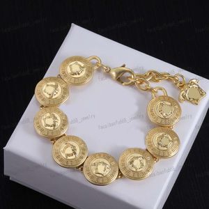 Gold Bracelet, Women's jewelry, Brass material, round, interlocking texture, Medusa carved portrait, Designer bracelet, high quality, fashion and personality, Gift