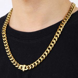 Catena a maglia cubana Miami Hunky in oro giallo 14k per uomo Collana con cordolo di larghezza 10 mm Catene Girocollo Gioielli Hiphop